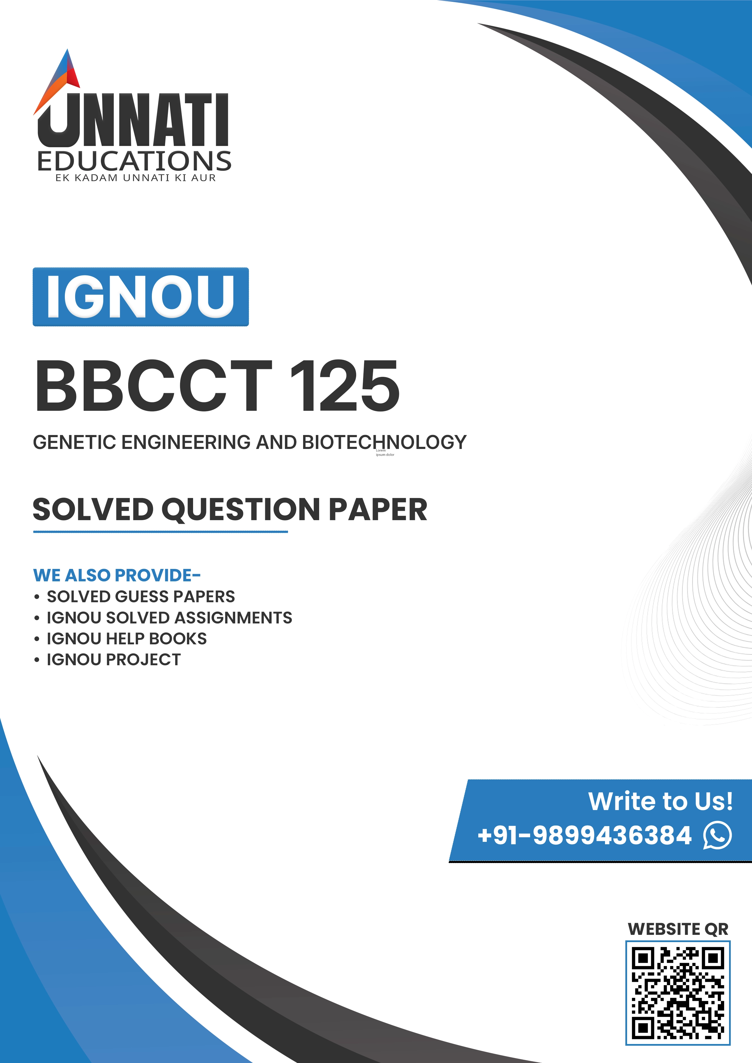 BBCCT 125 Question Paper December 2025 — IGNOU B.Sc (Hons) Biochemistry (BSCBCH) Genetic Engineering and Biotechnology (BBCCT-125)