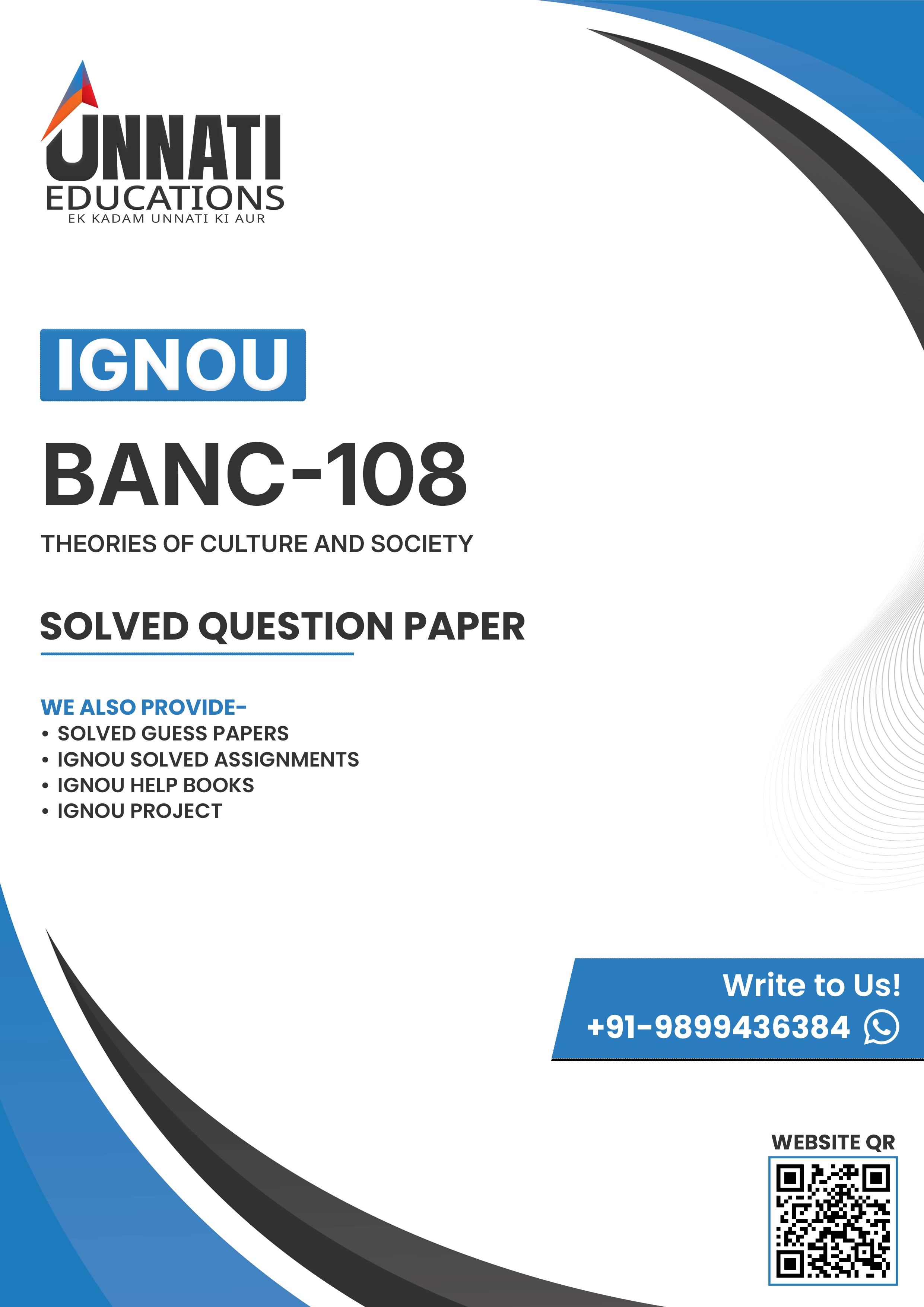 BANC 108 Question Paper December 2025 IGNOU Bachelor of Science Honours Anthropology Theories of Culture and Society