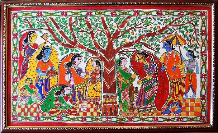 NIOS Class 10 Folk Art 244 Practical Files - Hand-drawn Madhubani painting sample