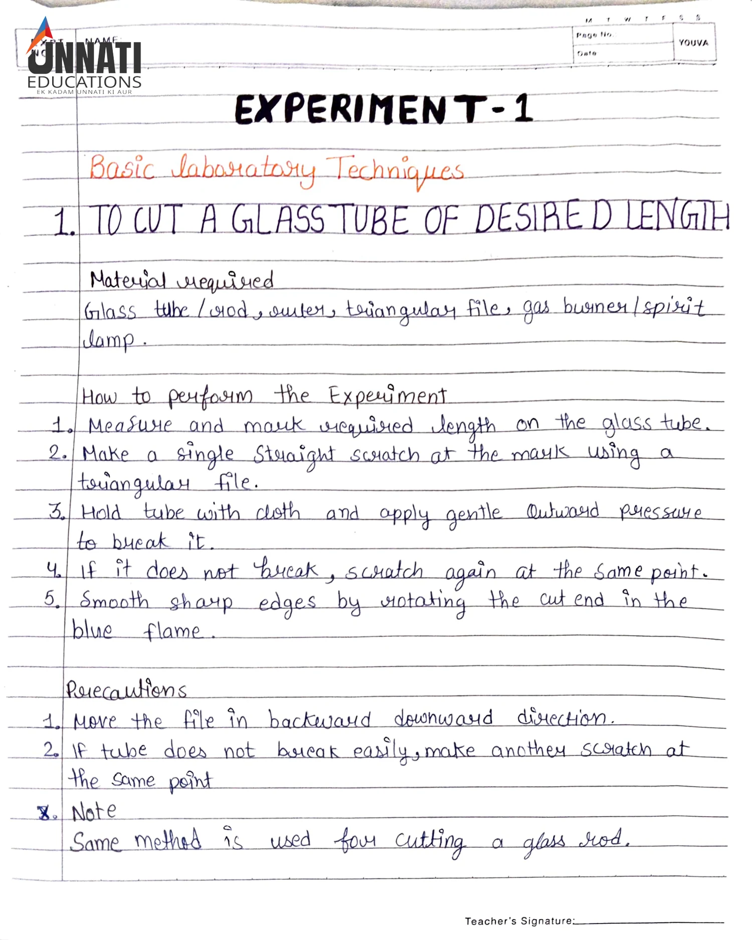 Experiment 1: Cut a Glass Tube – Procedure & Precautions