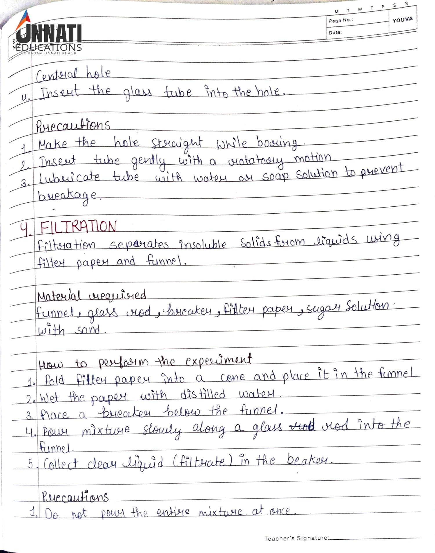 Experiment 4: Filtration – Method & Precautions