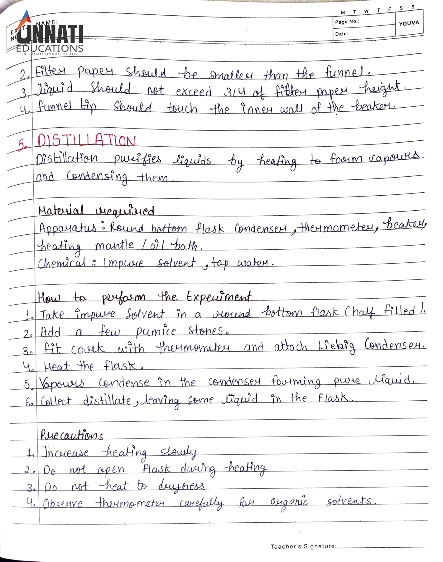 Experiment 5: Distillation – Method, Precautions & Materials