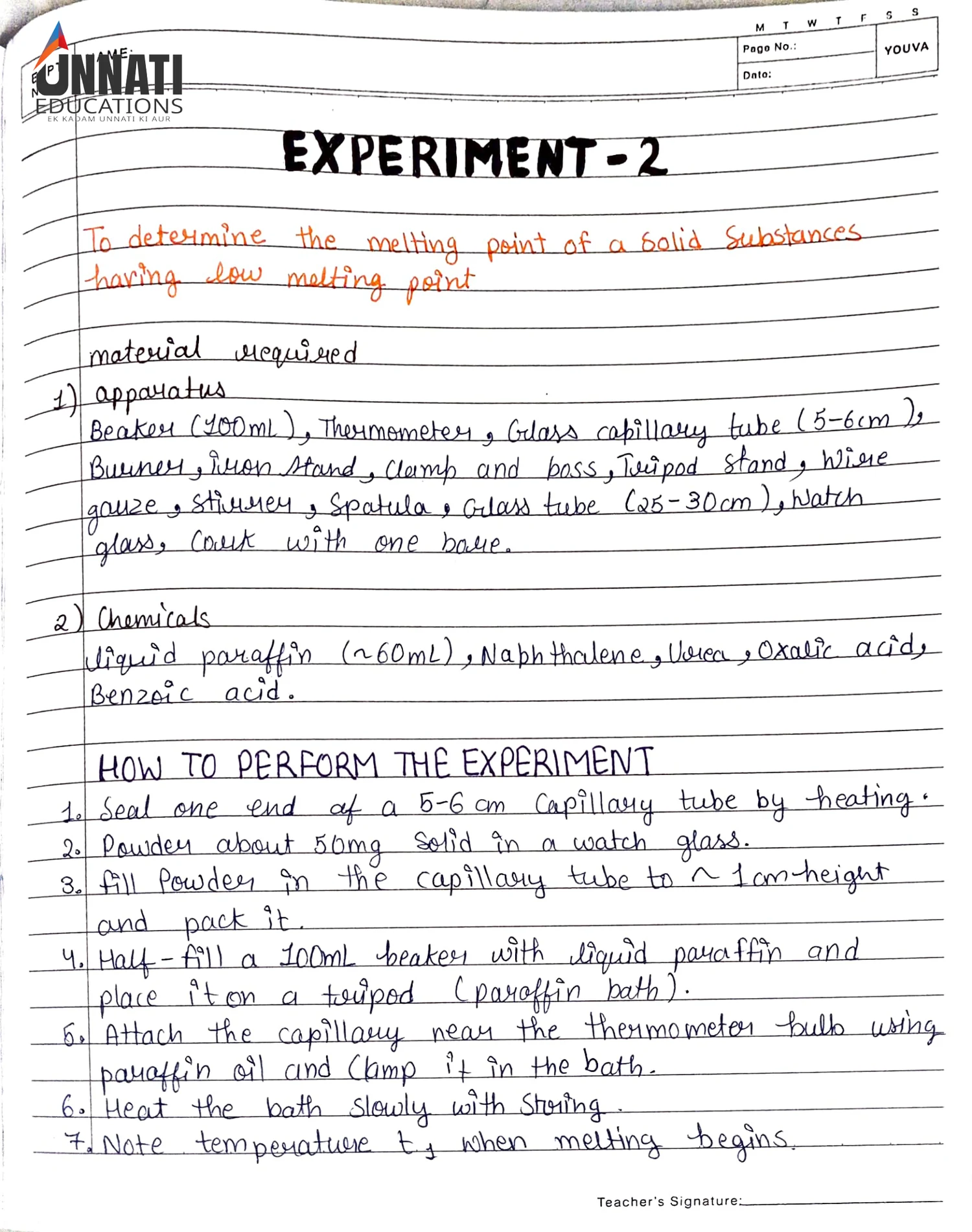 Experiment 2: Melting Point – Aim, Apparatus & Procedure