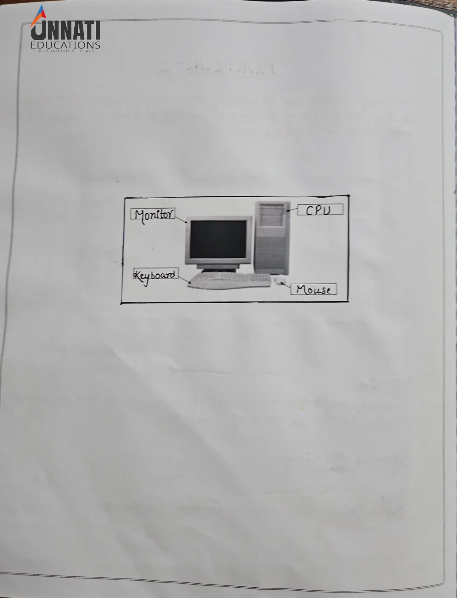 NIOS Data Entry Operations 229 practical file sample page 4 - Labelled Computer Diagram