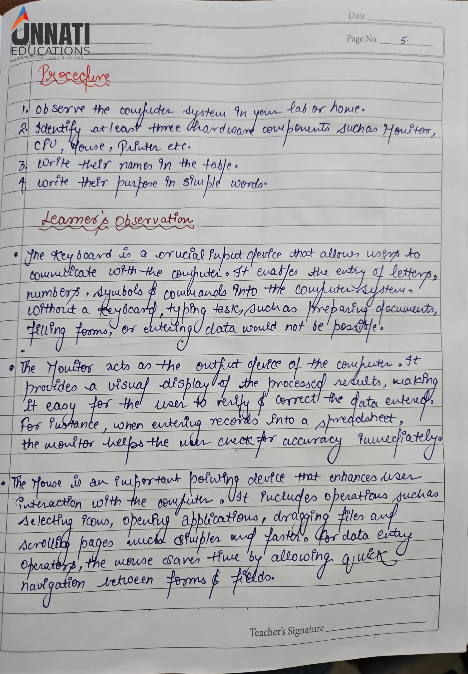 NIOS Data Entry Operations 229 practical file sample page 9 - Practical 2 Observation