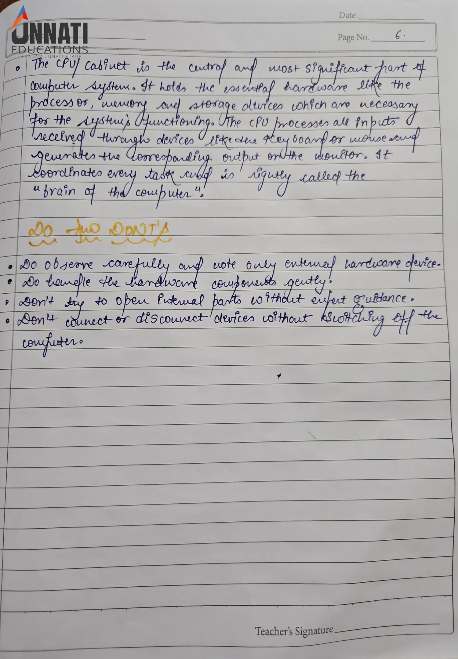 NIOS Data Entry Operations 229 practical file sample page 11 - CPU Cabinet Notes