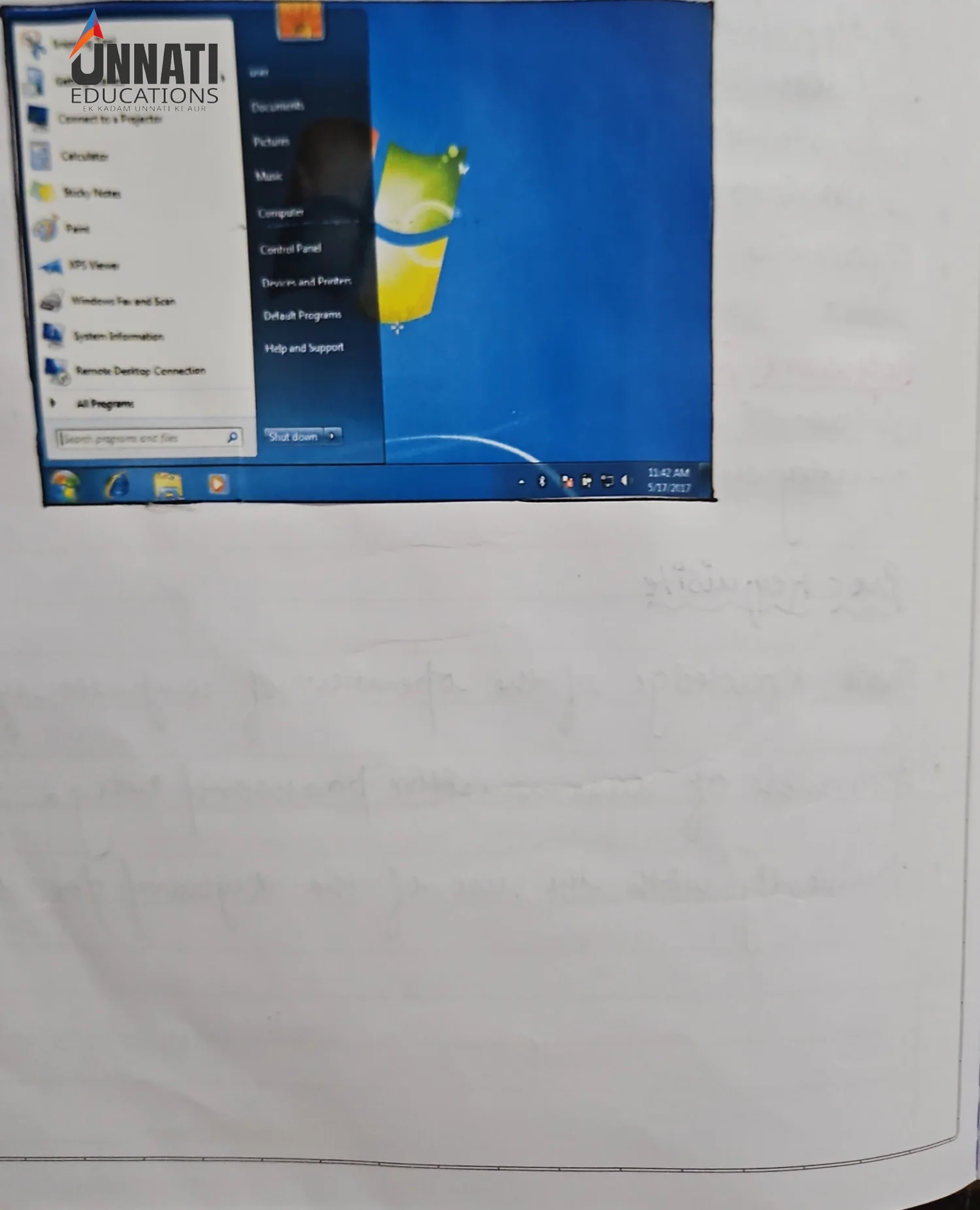 NIOS Data Entry Operations 229 practical file sample page 13 - Windows Start Menu