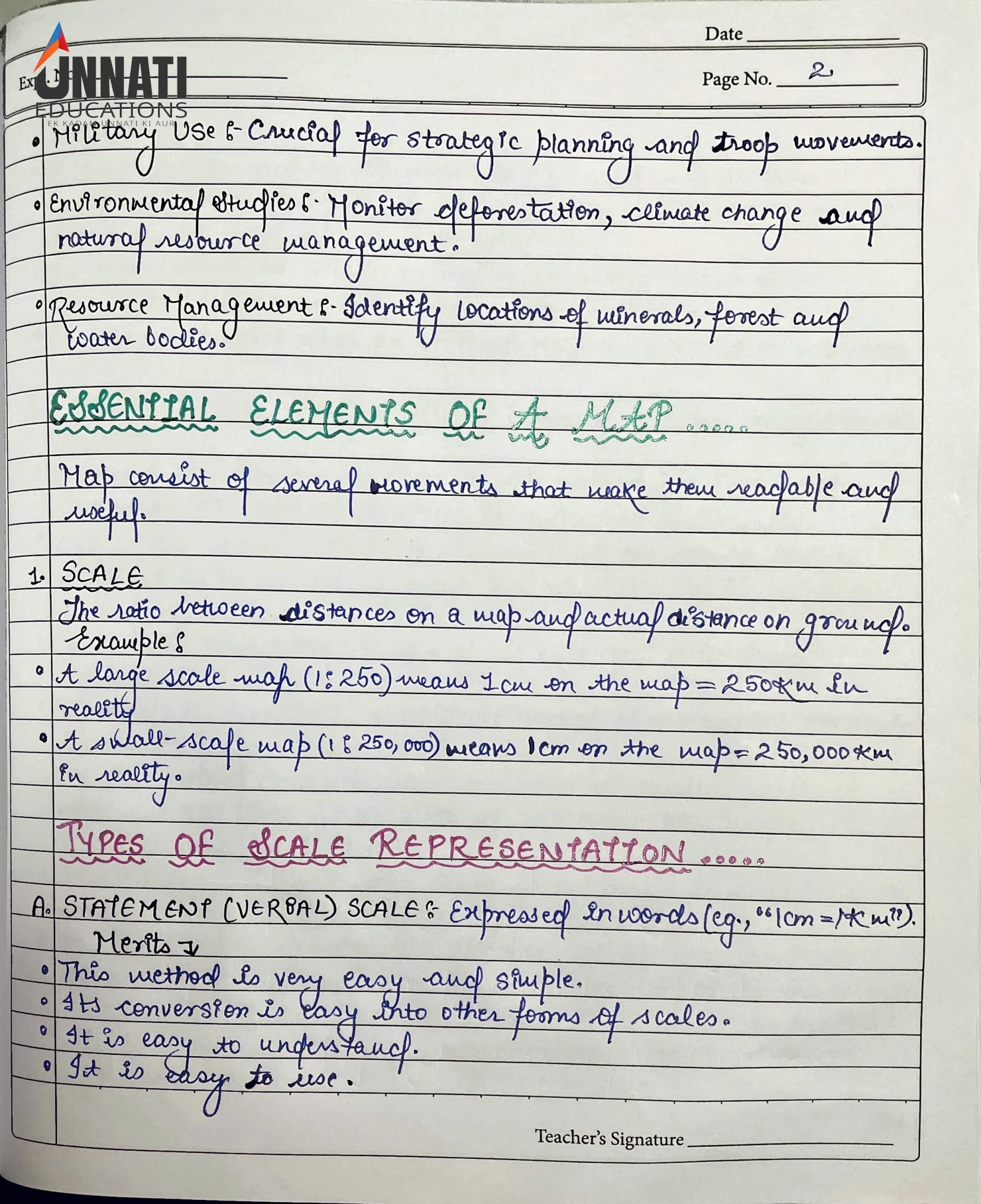 NIOS Geography 316 practical file sample page 4 – essential map elements