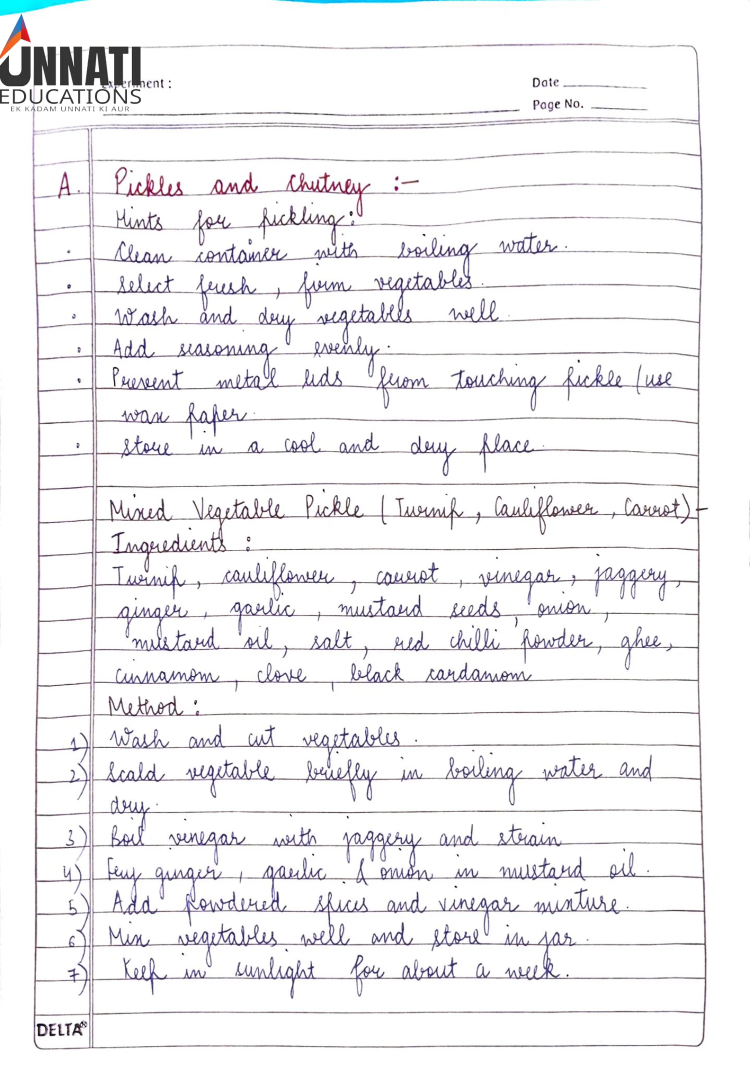 NIOS Home Science 321 practical file food preservation observation table page