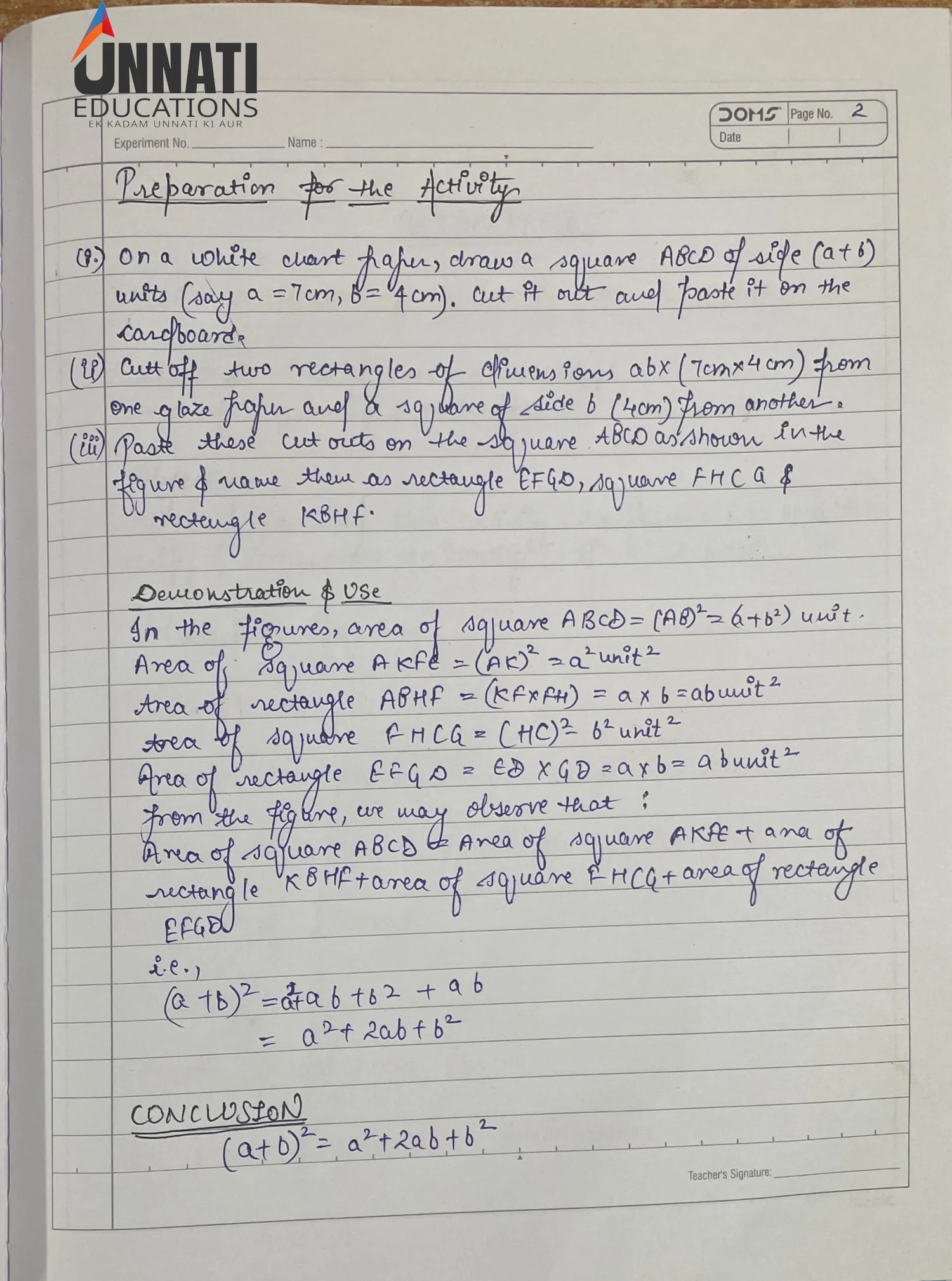 NIOS Mathematics 211 practical file sample page 5 - Activity 1 Conclusion