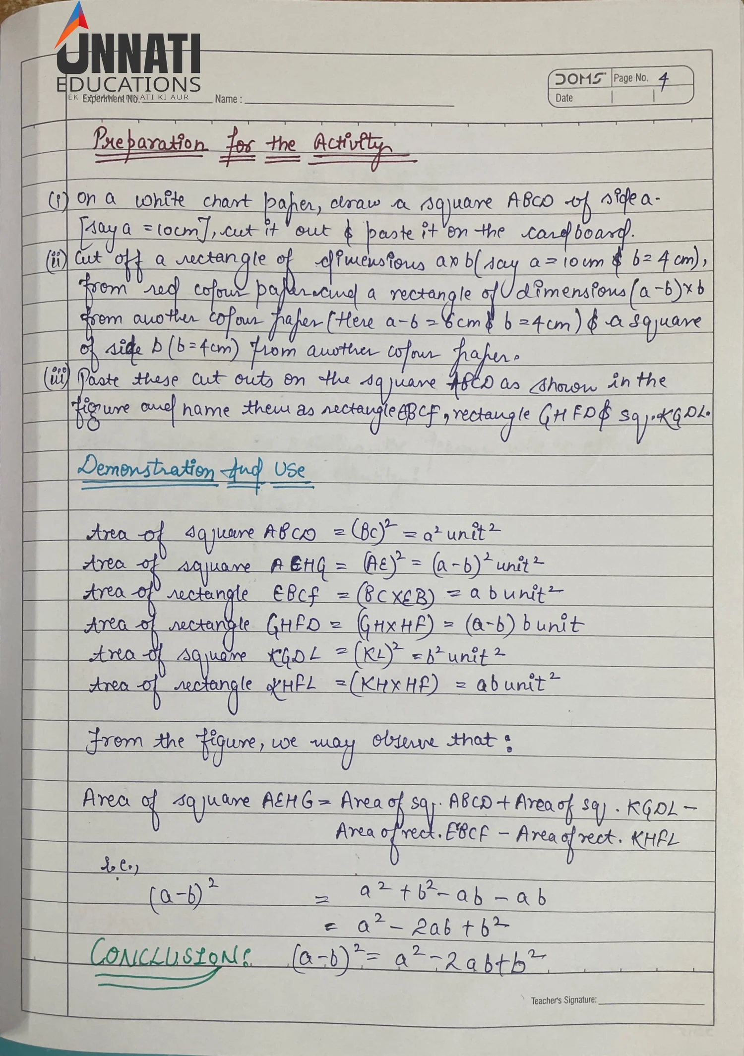 NIOS Mathematics 211 practical file sample page 8 - Activity 3 Introduction