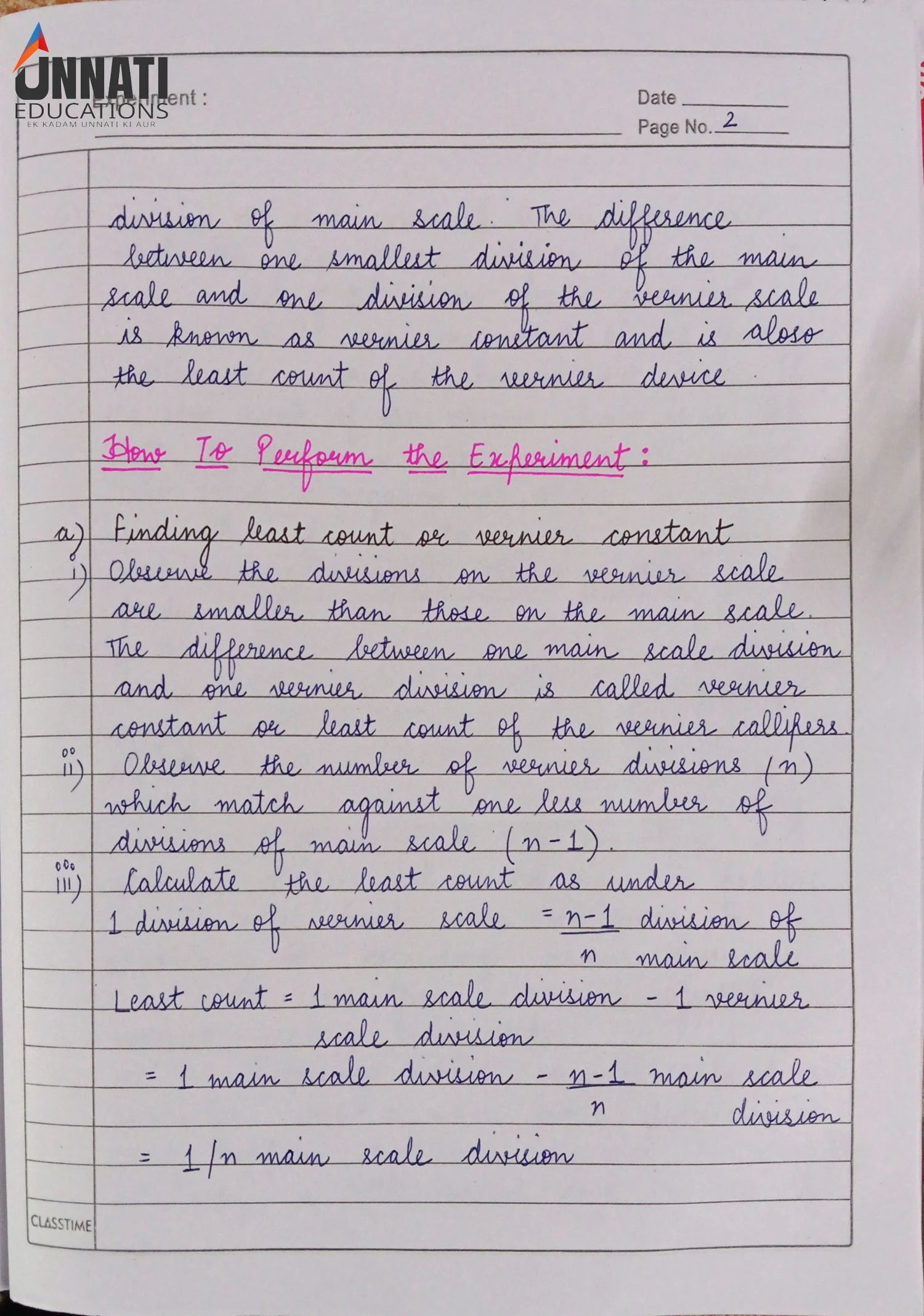 Least Count Formula Derivation