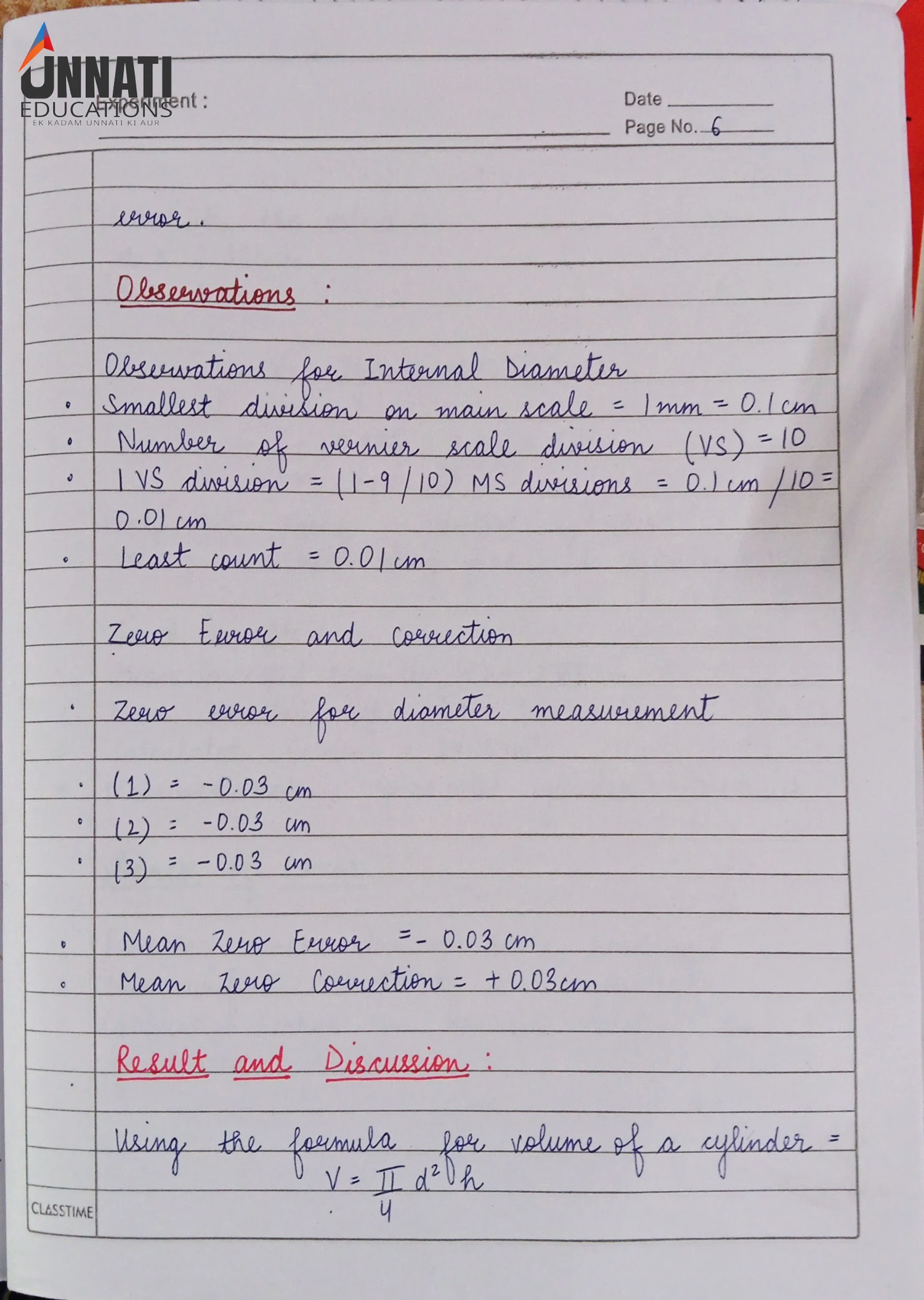 Observations Summary &amp; Volume Formula