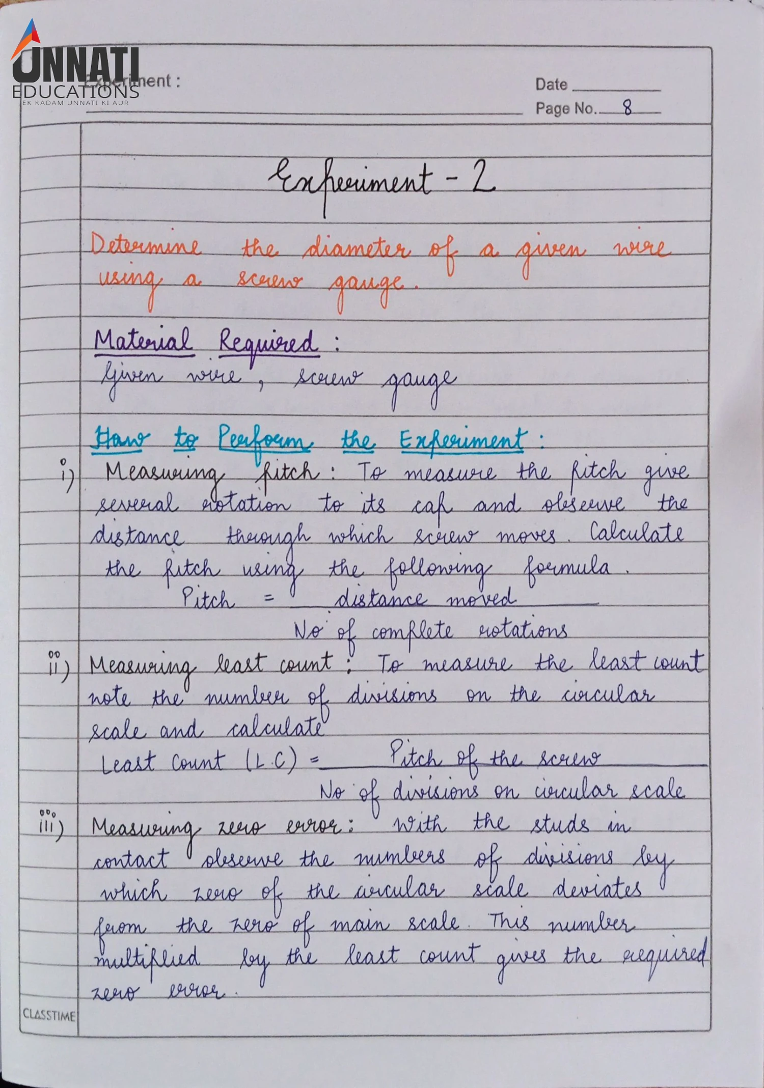 Experiment 2: Screw Gauge \u2013 Aim &amp; Materials