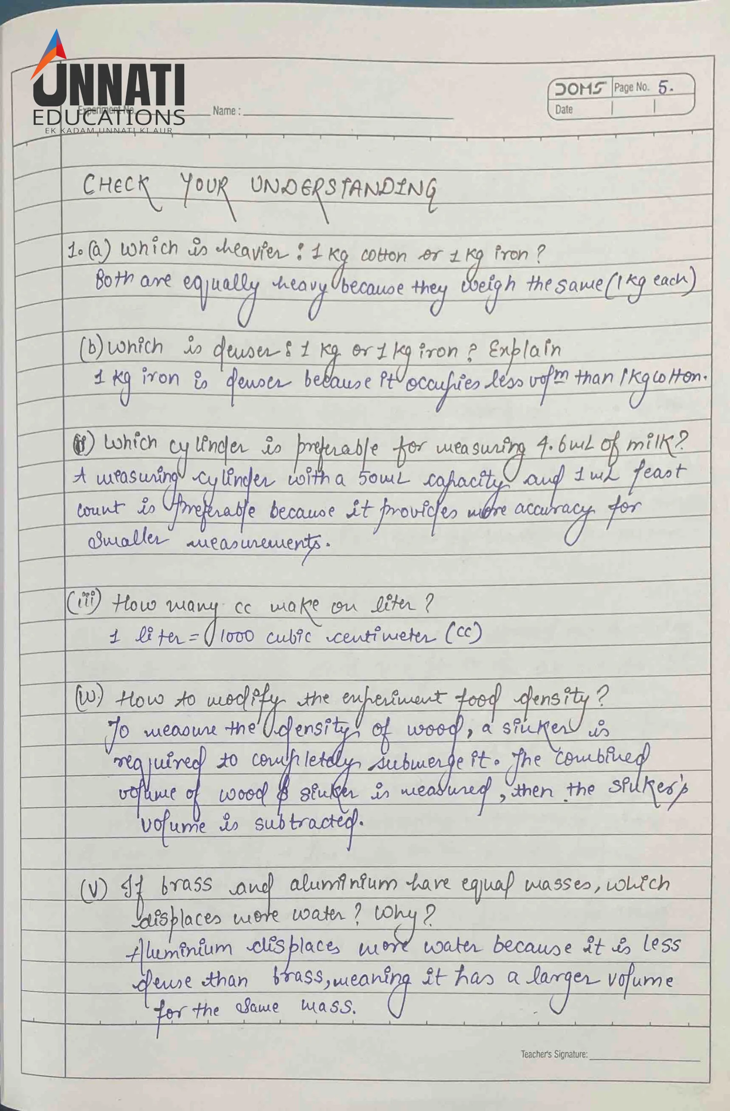 NIOS Science 212 practical file sample page 9 - Experiment 3 Tables