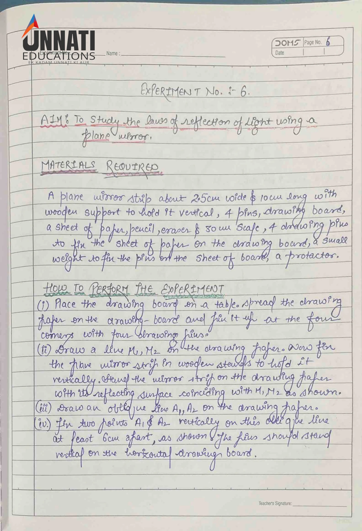NIOS Science 212 practical file sample page 11 - Experiment 5 Table