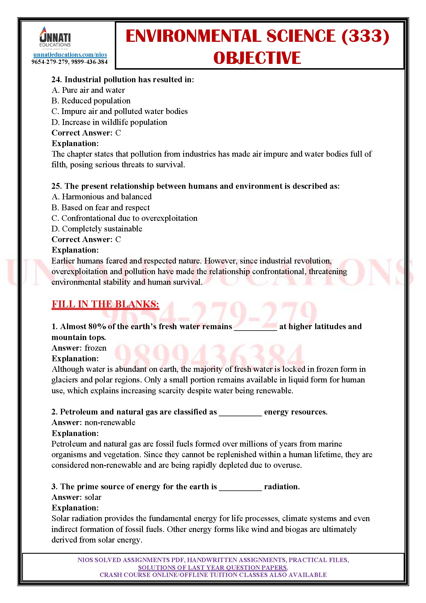, fill in the blanks, true or false statements and solved match the following. The whole set is mapped against the latest NIOS Syllabus so nothing outside the current course slips in.