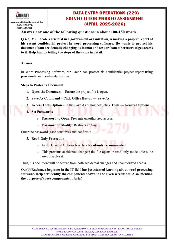 NIOS Class 10 Data Entry Operations 229 Solved TMA