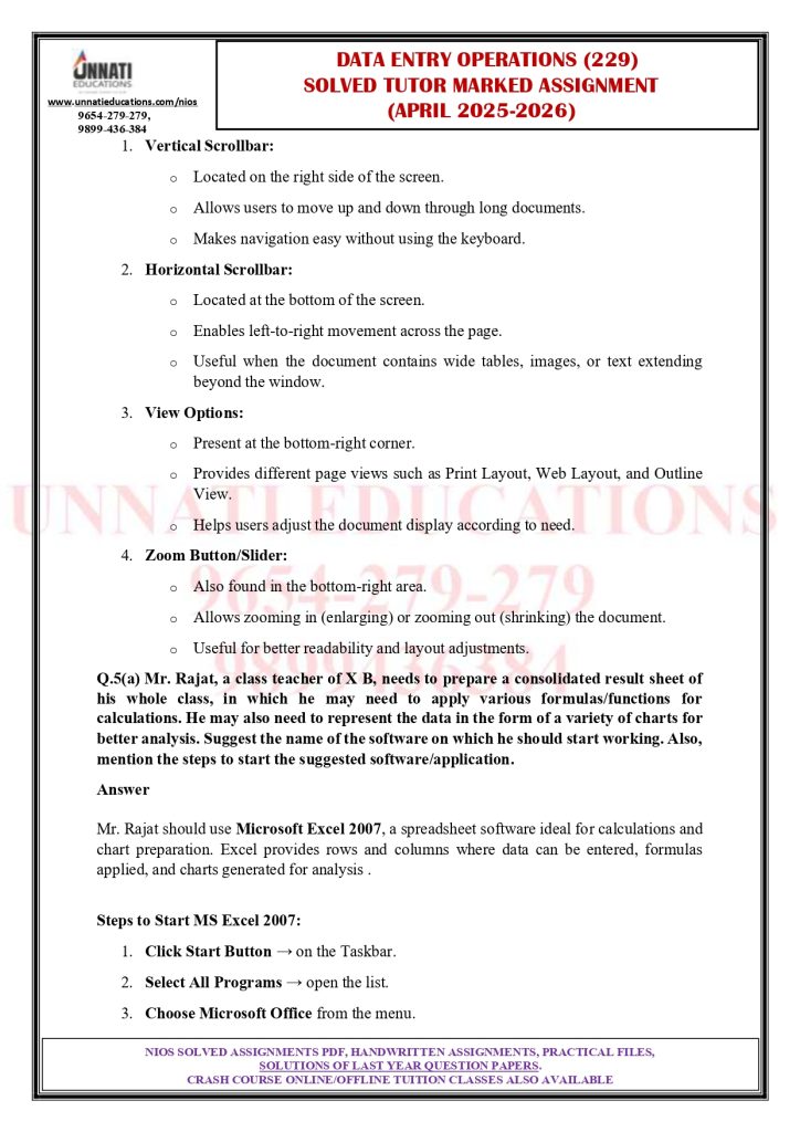NIOS Class 10 Data Entry Operations 229 Solved TMA