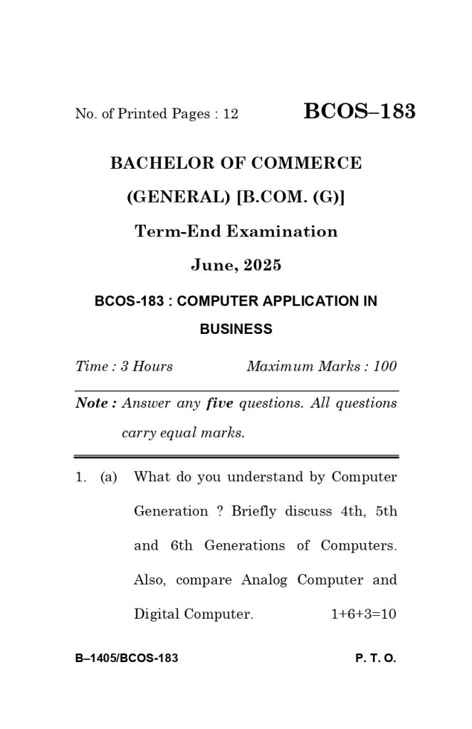 BCOS 183 Question paper june 2025