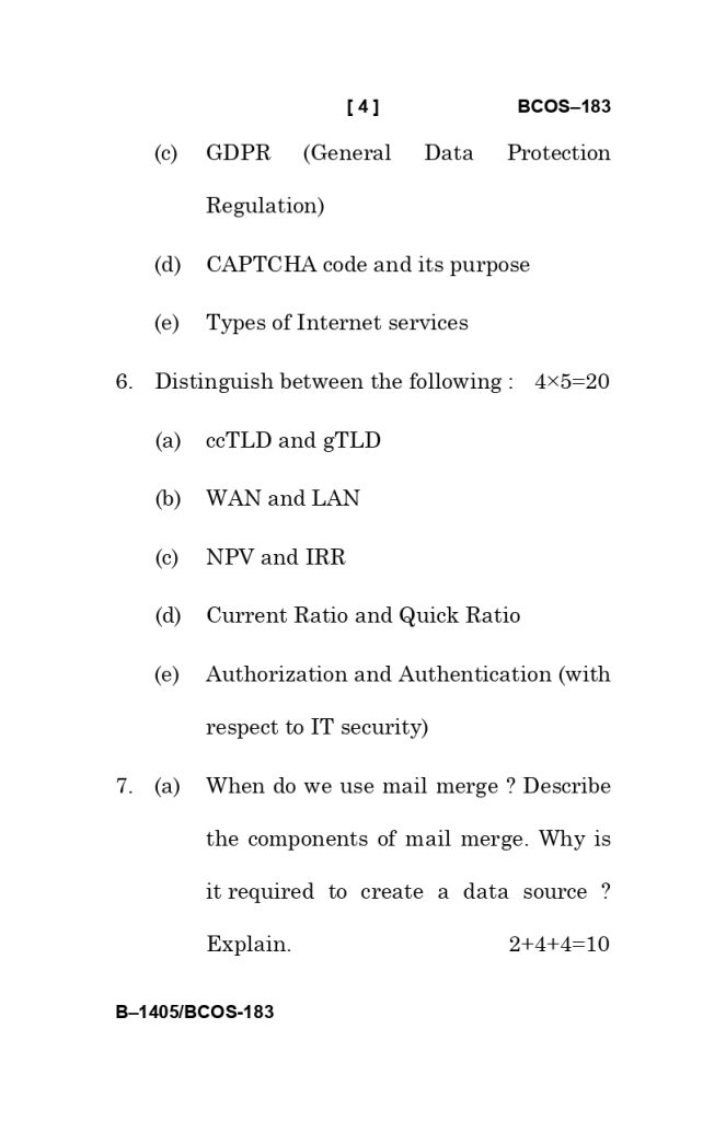 BCOS 183 Question paper june 2025