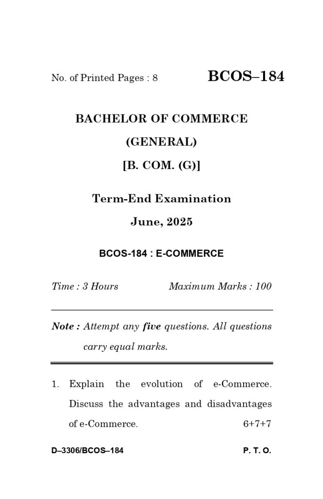 BCOS 184 Question paper