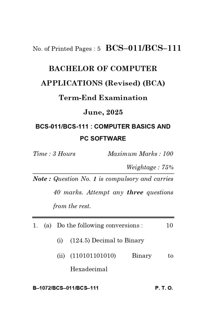 BCS 011 Question Paper June 2025