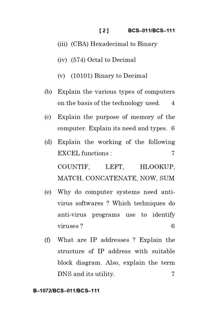 BCS 011 Question Paper June 2025
