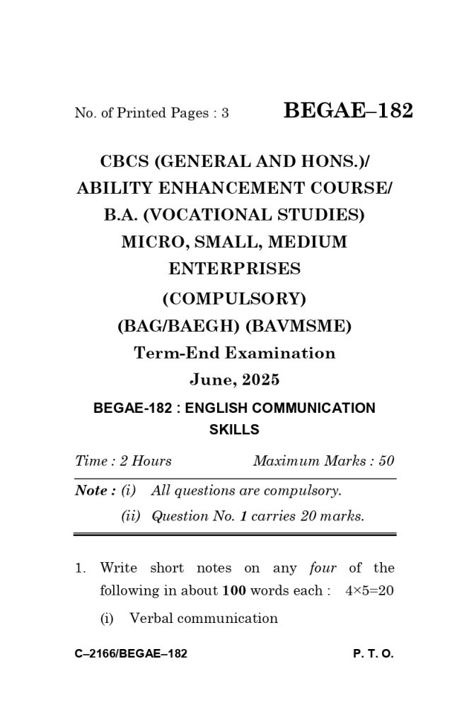 BEGAE 182 question paper June 2025