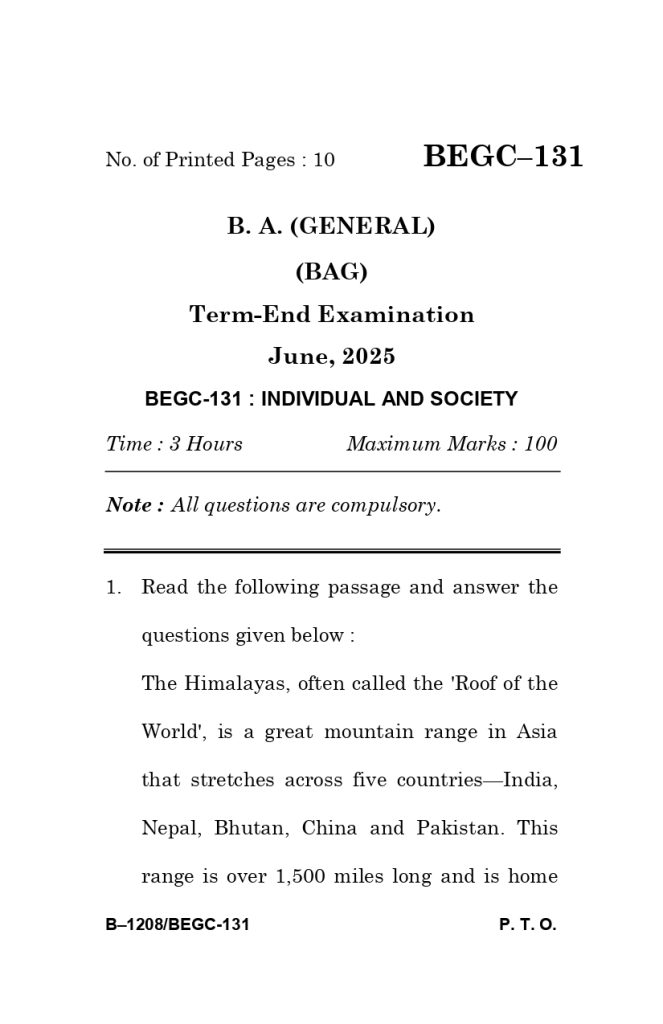 BEGC 131 question paper june 2025