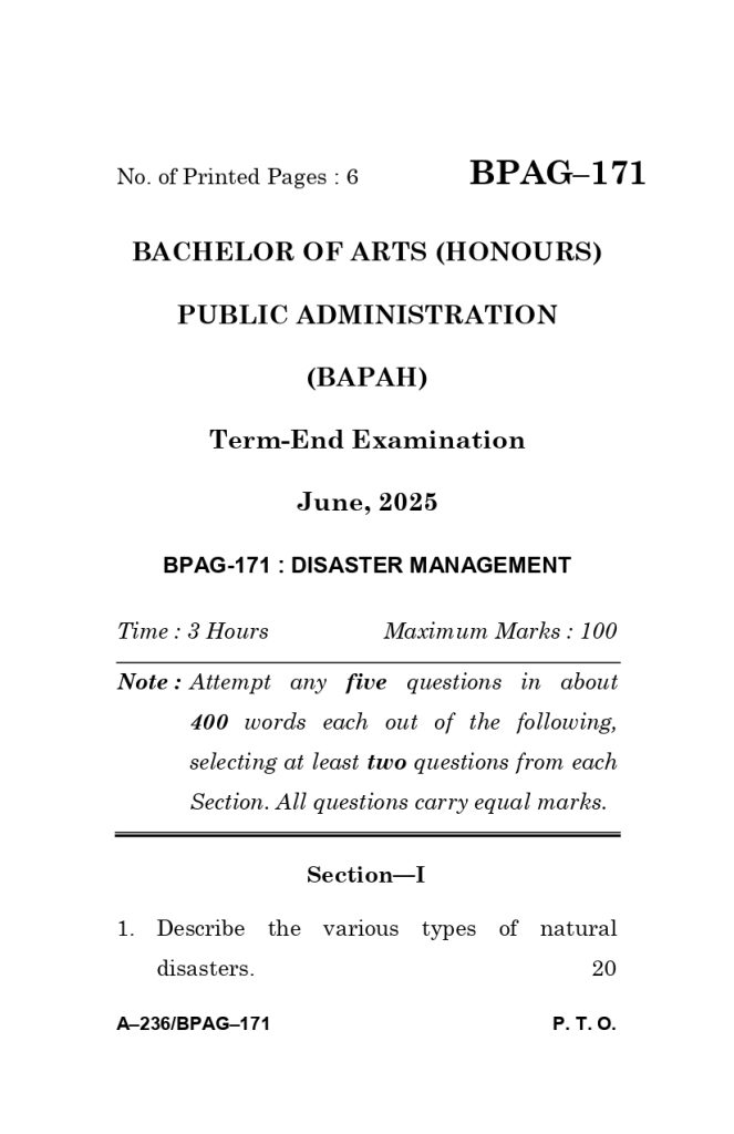 BPAG 171 Question paper