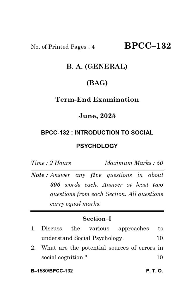 BPCC 132 Question Paper June 2025