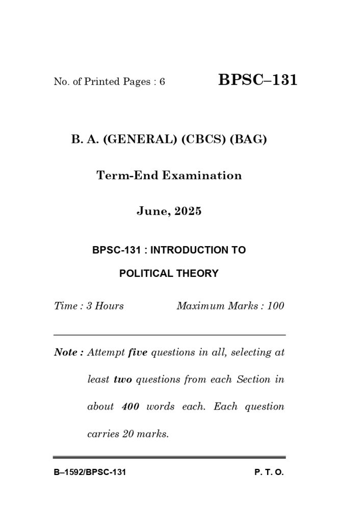 BPSC 131 Question paper june 2025