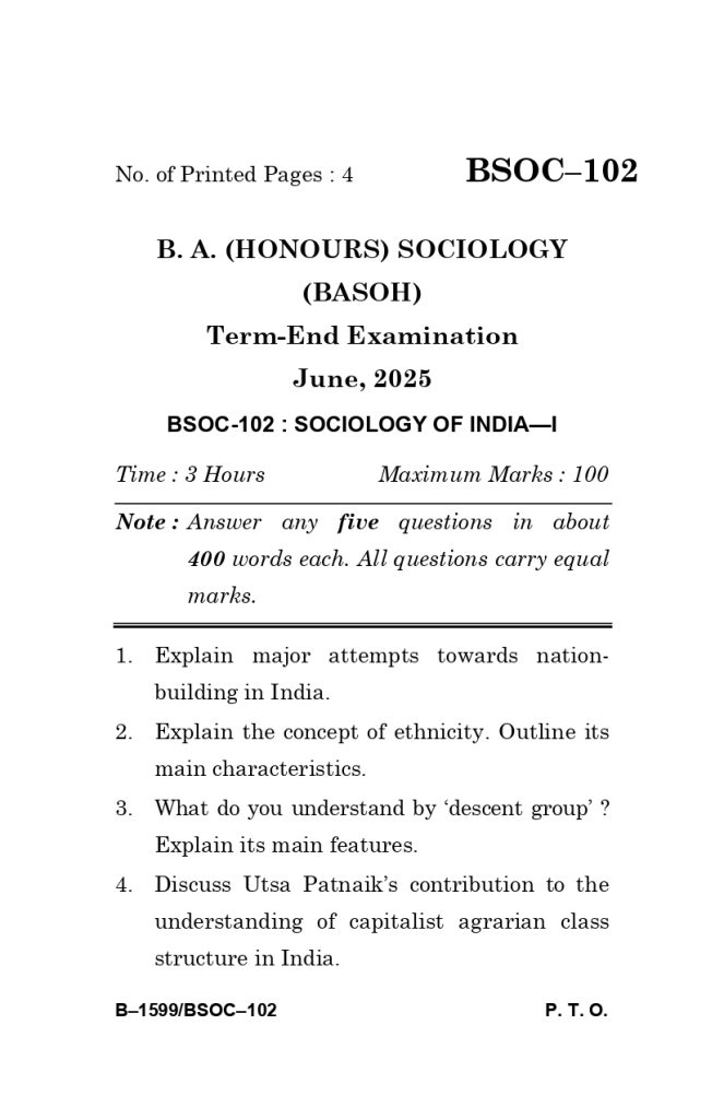 BSOC 102 Question Paper June 2025