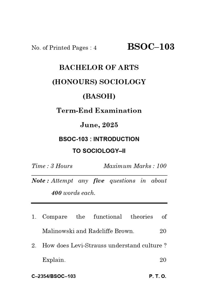 BSOC 103 question paper june 2025
