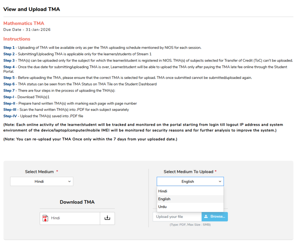 : Click on “Browse / Choose File”, select your prepared PDF, and then click Upload.