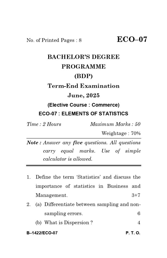 ECO 07 question paper june 2025