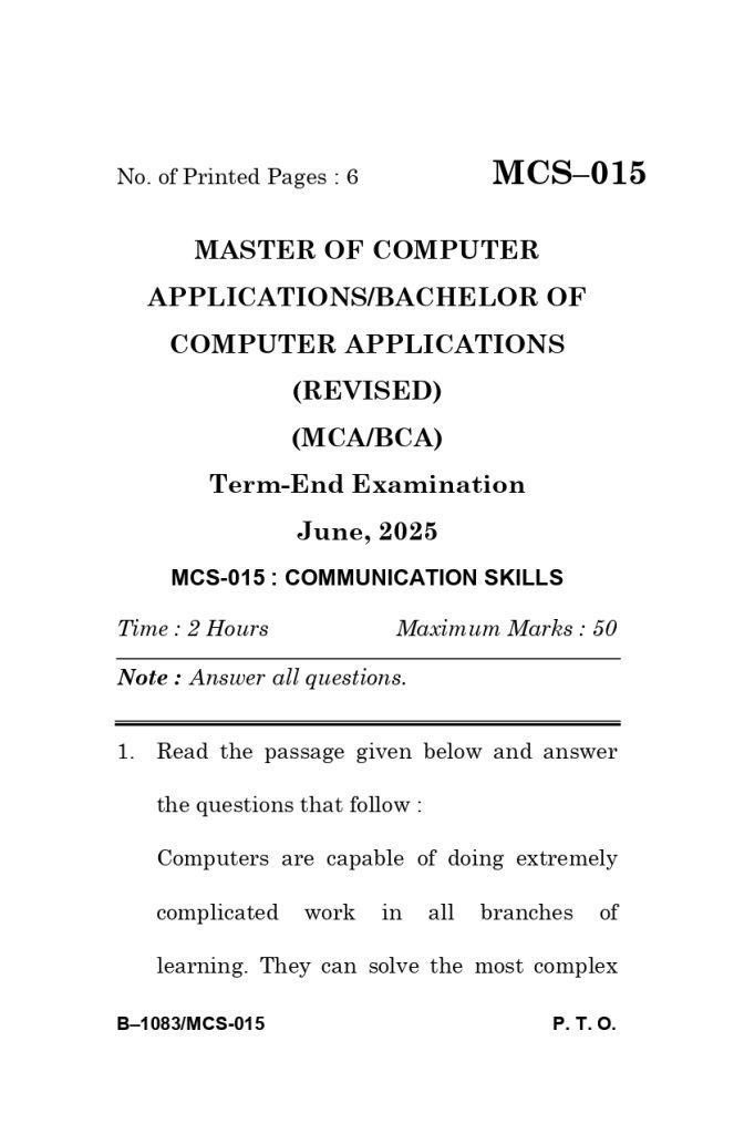 MCS 015 question paper june 2025