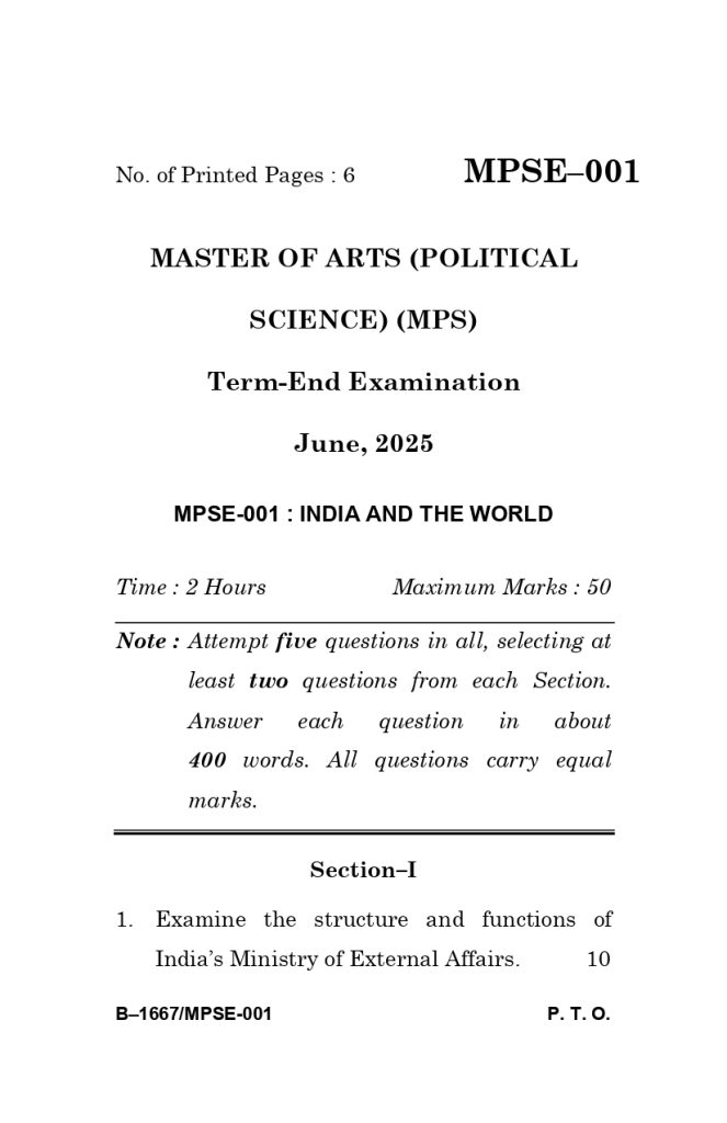 MPSE 01 Question Paper june 2025