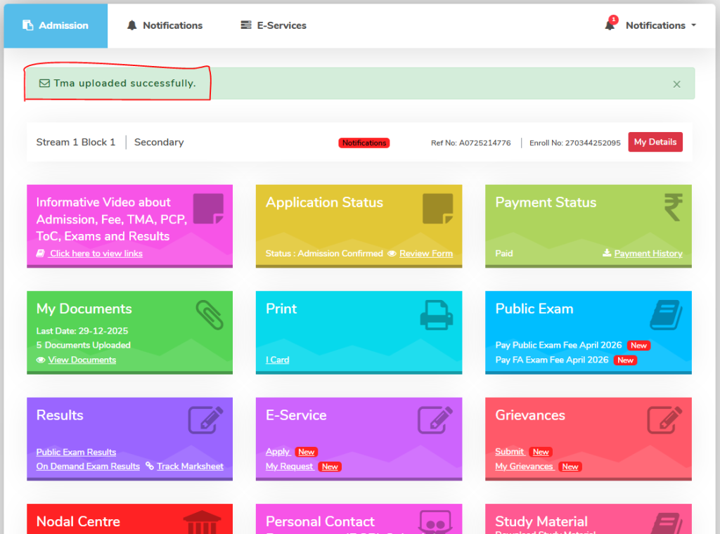 Wait for the confirmation message showing “TMA Uploaded Successfully”.