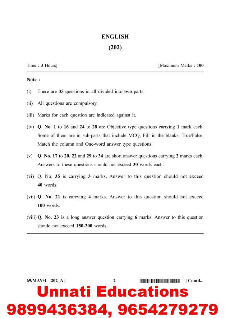 NIOS Class 10 English 202 Question Paper April 2025