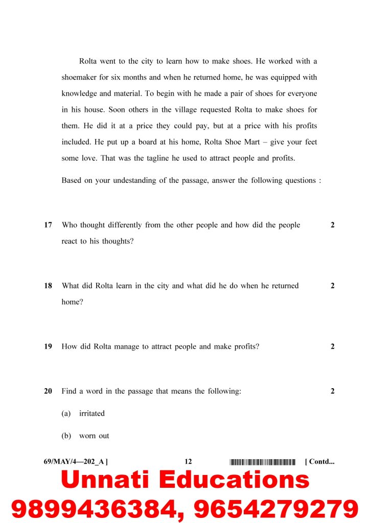 NIOS Class 10 English 202 Question Paper April 2025