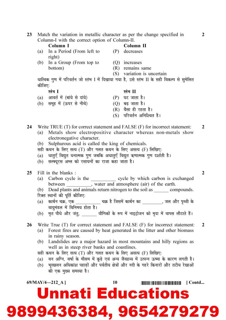 NIOS Class 10 Science and Technology 212 Question Paper April 2025 (Set A)