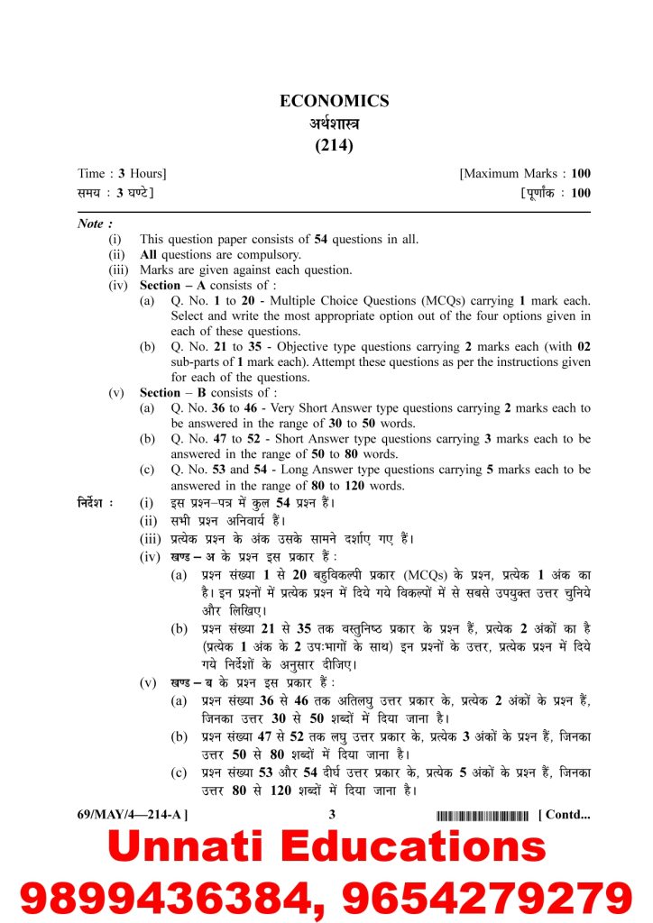NIOS Class 10 Economics 214 Question Paper April 2025 (Set A)
