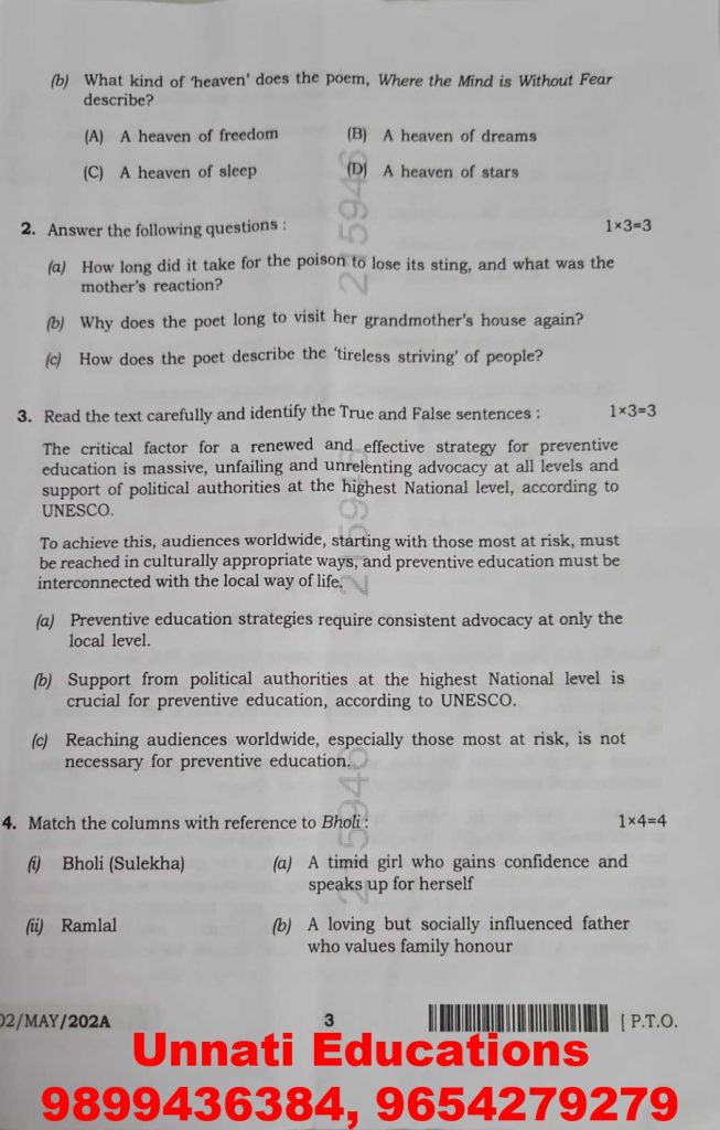 NIOS Class 12 English 302 Question Paper Set A October 2025
