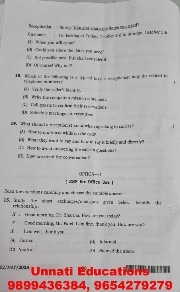 NIOS Class 12 English 302 Question Paper Set A October 2025