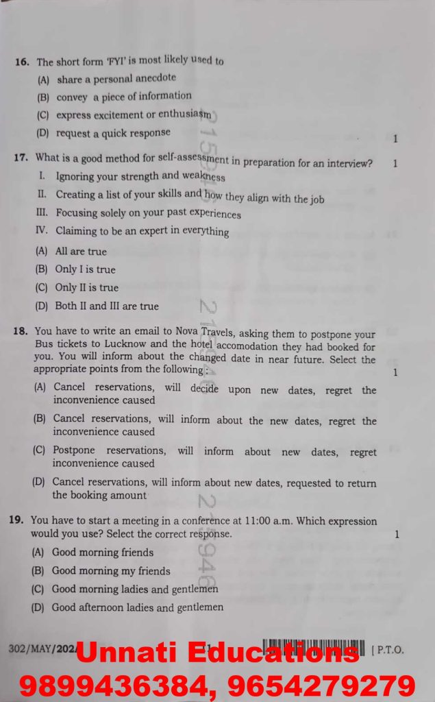 NIOS Class 12 English 302 Question Paper Set A October 2025