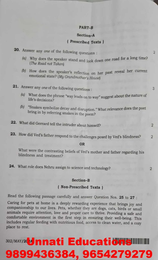 NIOS Class 12 English 302 Question Paper Set A October 2025