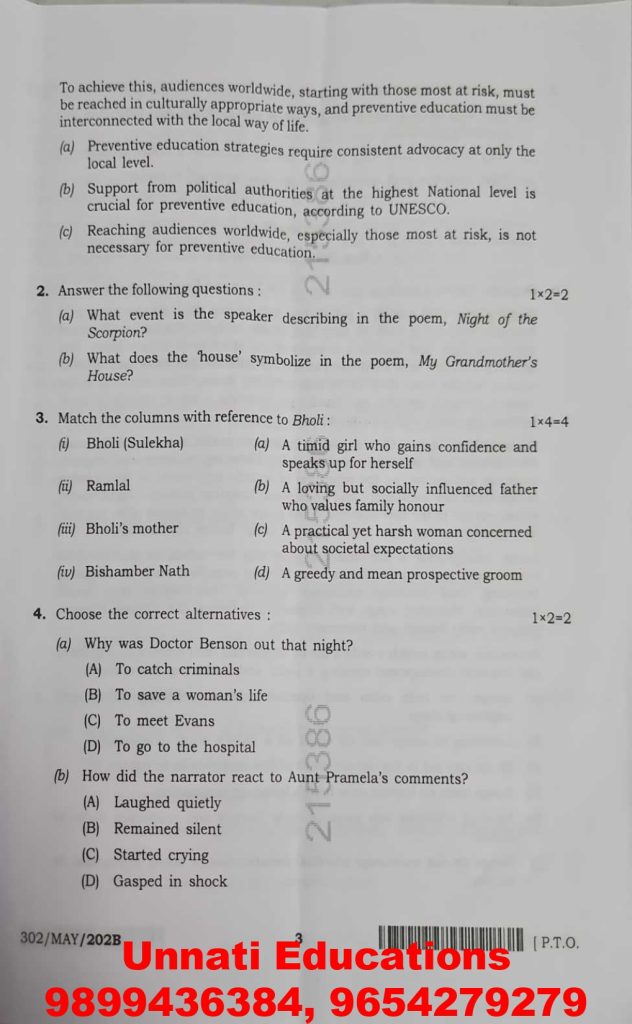NIOS Class 12 English 302 Question Paper Set B October 2025
