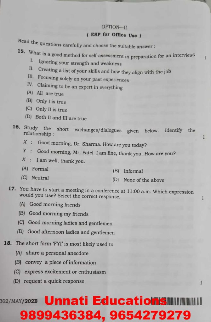 NIOS Class 12 English 302 Question Paper Set B October 2025